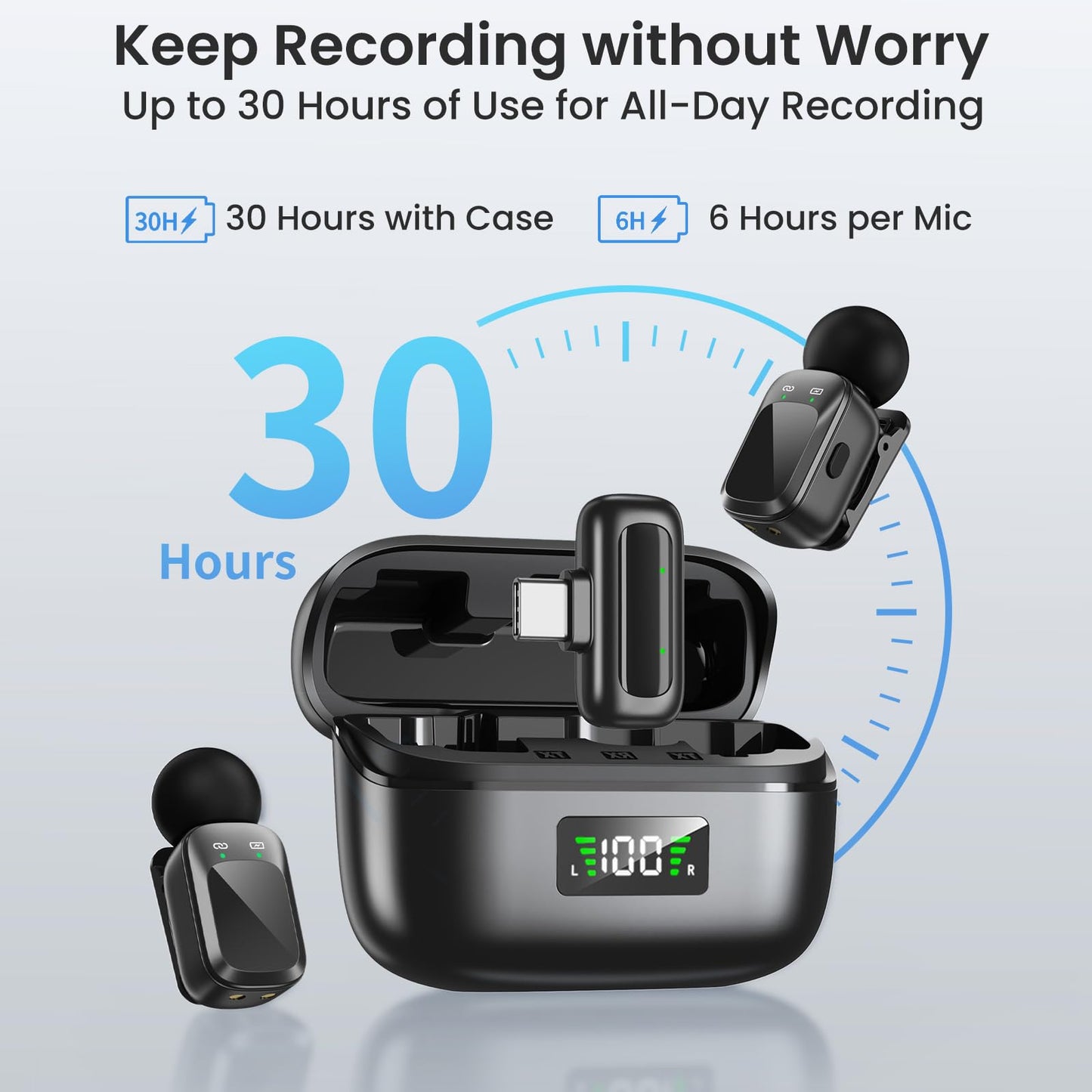 Snapgear Mic Mini Microphone, Wireless Microphone for iPhone/Android, 30H Battery Life with Charging Case, 48kHz/24bit, Noise Cancellation for