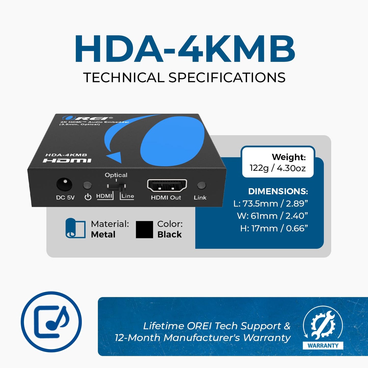 OREI 4K HDMI Audio Embedder, Audio Embedder Inserter Digital Analog Audi + DVI to HDMI Support TOSLINK Optical 3.5mm Jack AUX Sound Input 4K60Hz