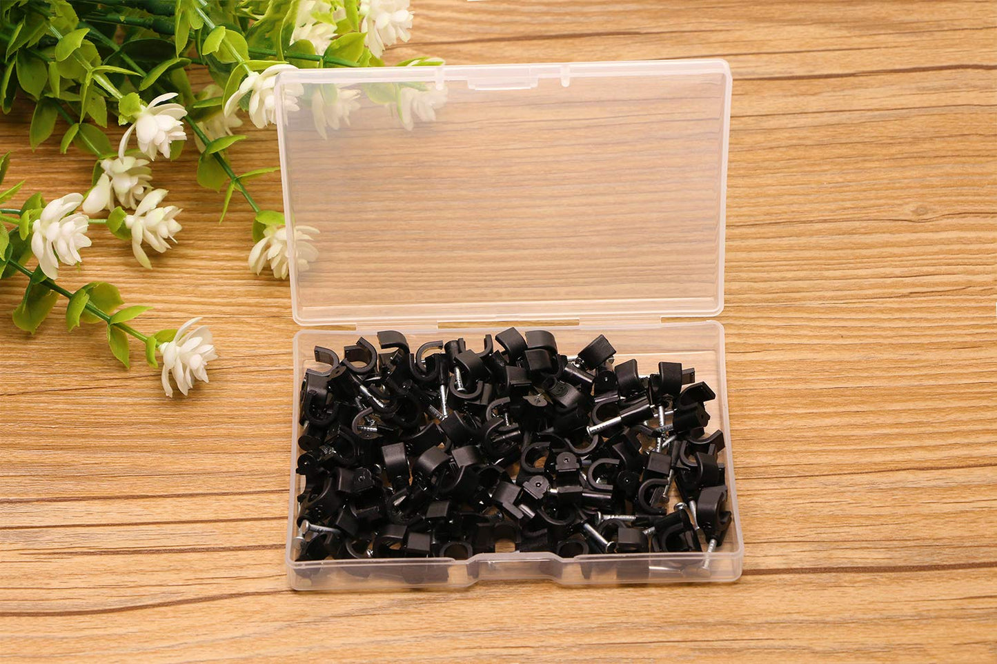 Mini Skater 7 mm Diameter Circle Ethernet Nylon Wire Cable Clips Clamps with Steel Nail, 100pcs/Pack?7mm,Black?