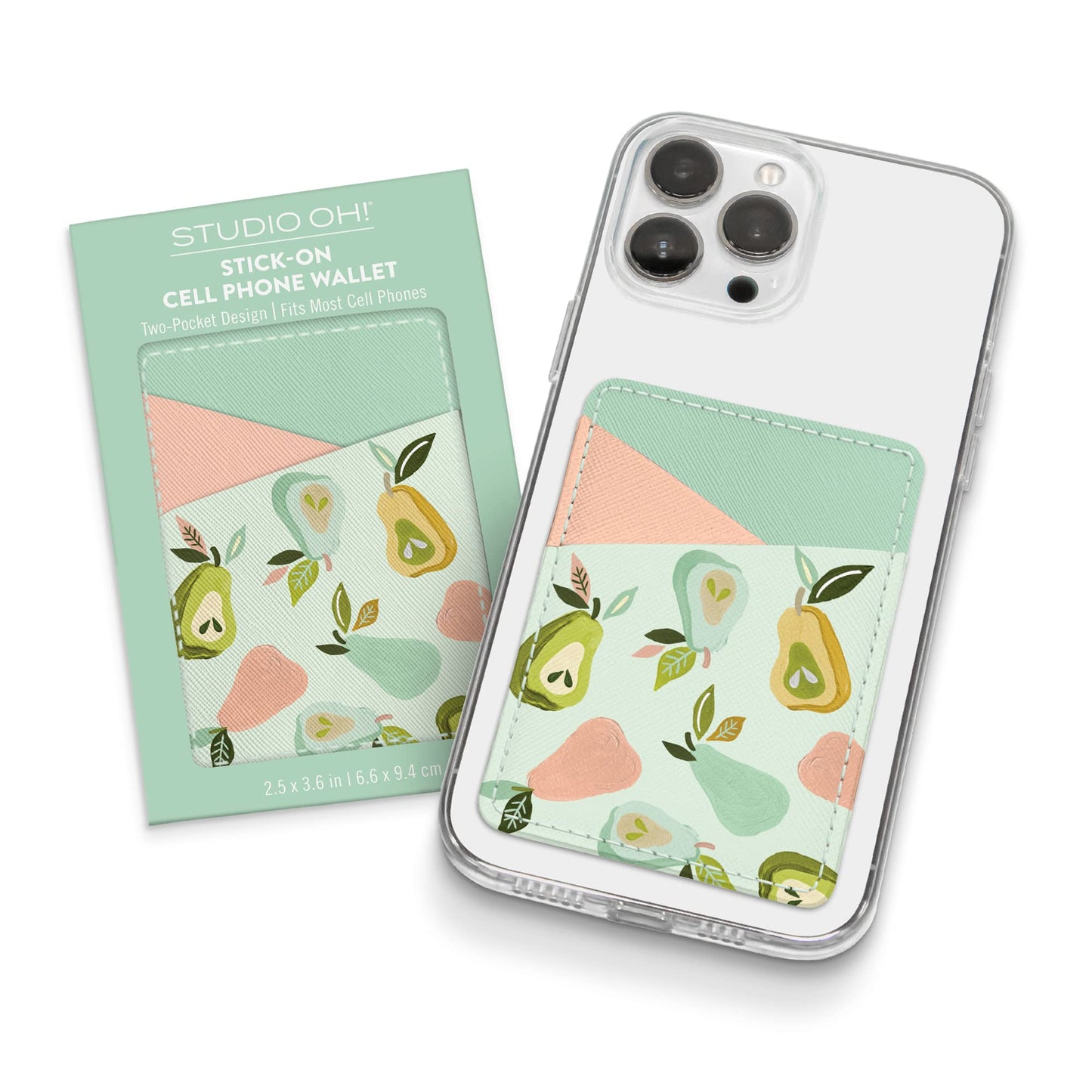 Studio Oh! Stick-On Cell Phone Wallet, Slim Adhesive Card Holder & ID Card Holder for Phone Case, 2-Pocket with Strong 3M Adhesive, Holds Credit