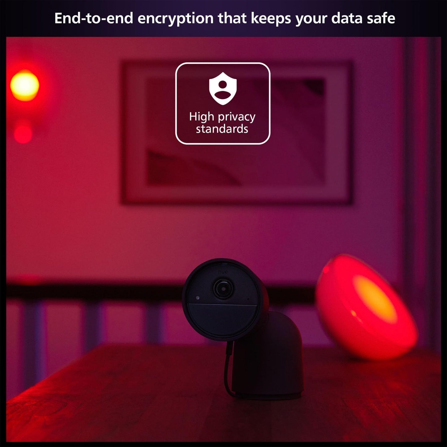 Philips Hue Secure Desktop Camera, 1080P Video Resolution, Notifications, Two-Way Audio, Seamless Integration, Compact Desktop Stand, Black, Free