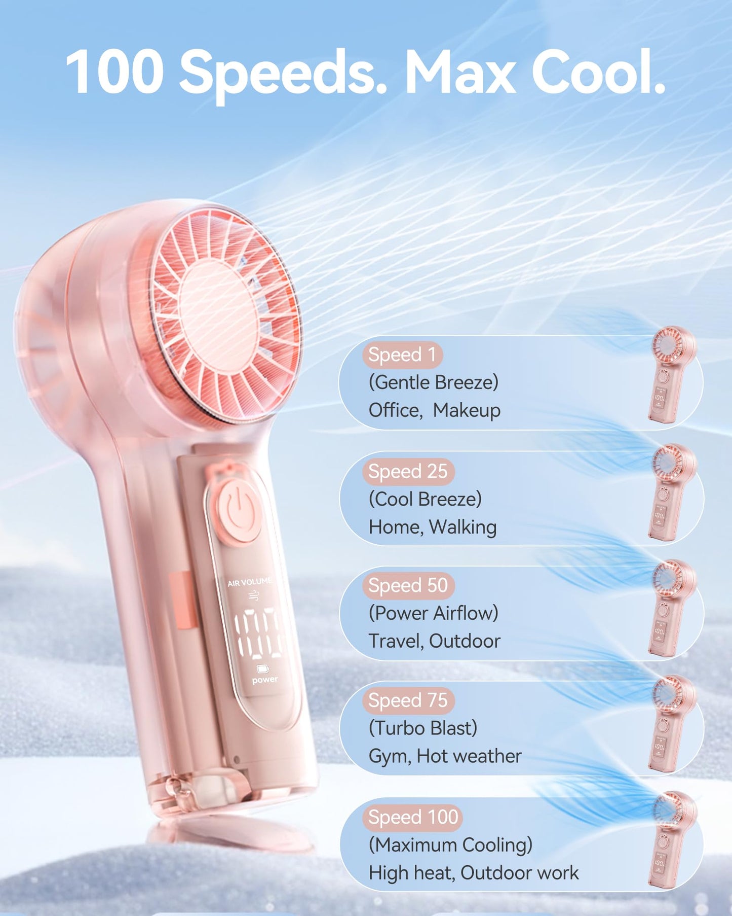 Portable Handheld Fan with LED Display,100 Speed Mini High Speed Rechargeable Turbo Fan Blow Cold Air, Small Personal Cooling Travel Essential