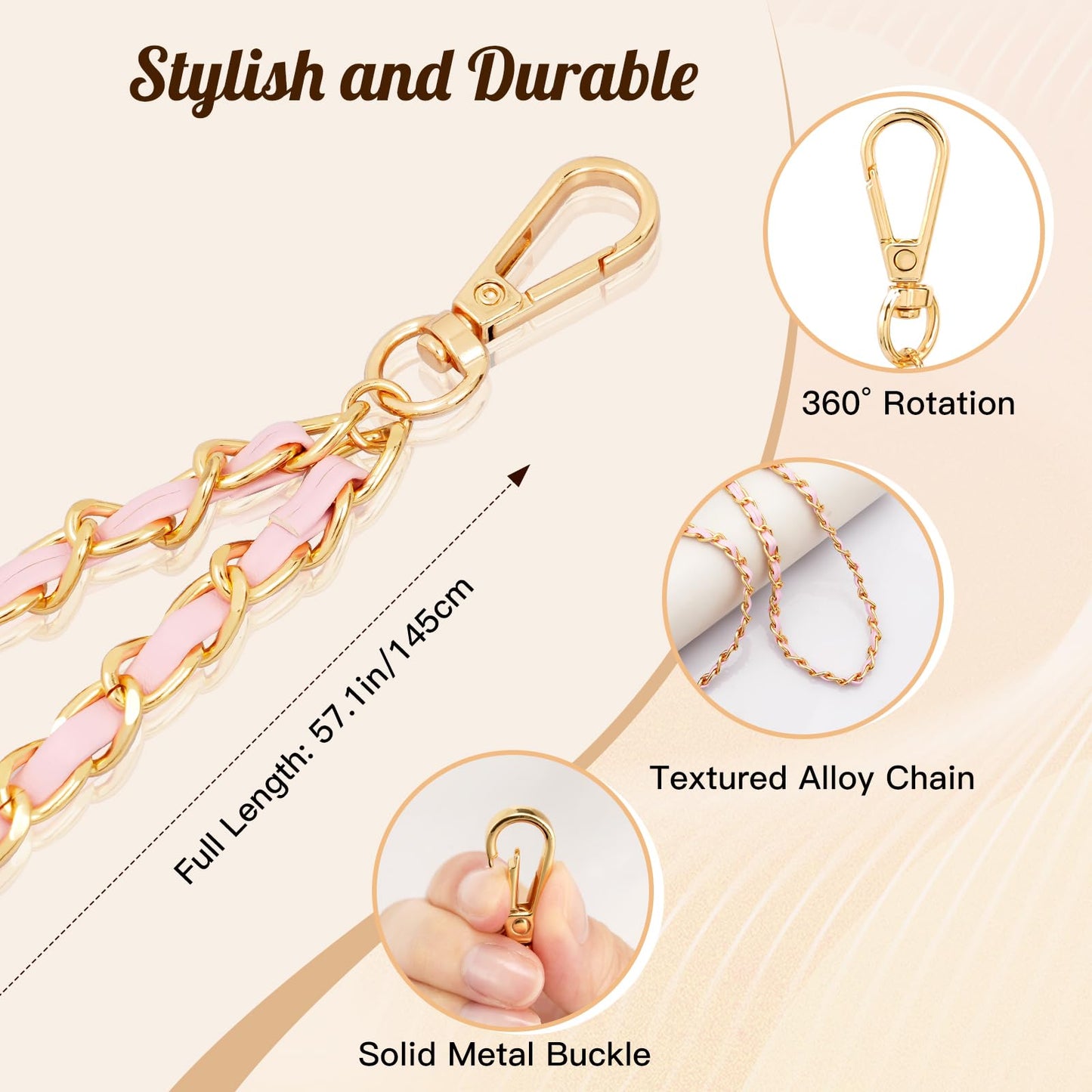 TiMOVO Phone Lanyard Metal Chain Crossbody, Gold & Pink