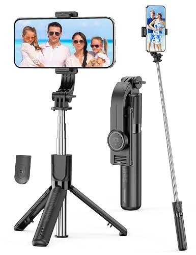 Portable Selfie Stick, 4 in 1 Extendable Phone Tripod Stand with Detachable Wireless Remote & Phone Holder 360° Rotating Mini Travel Tripod Compatible