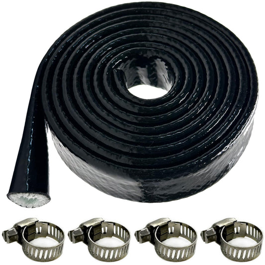 TSYCWQ 5Ft 3/8" Flame-Retardant & Heat-Insulating Silicone Coated Fiberglass Casing with 4 Stainless Steel Clamps - Heat Protection Fit for Automotive