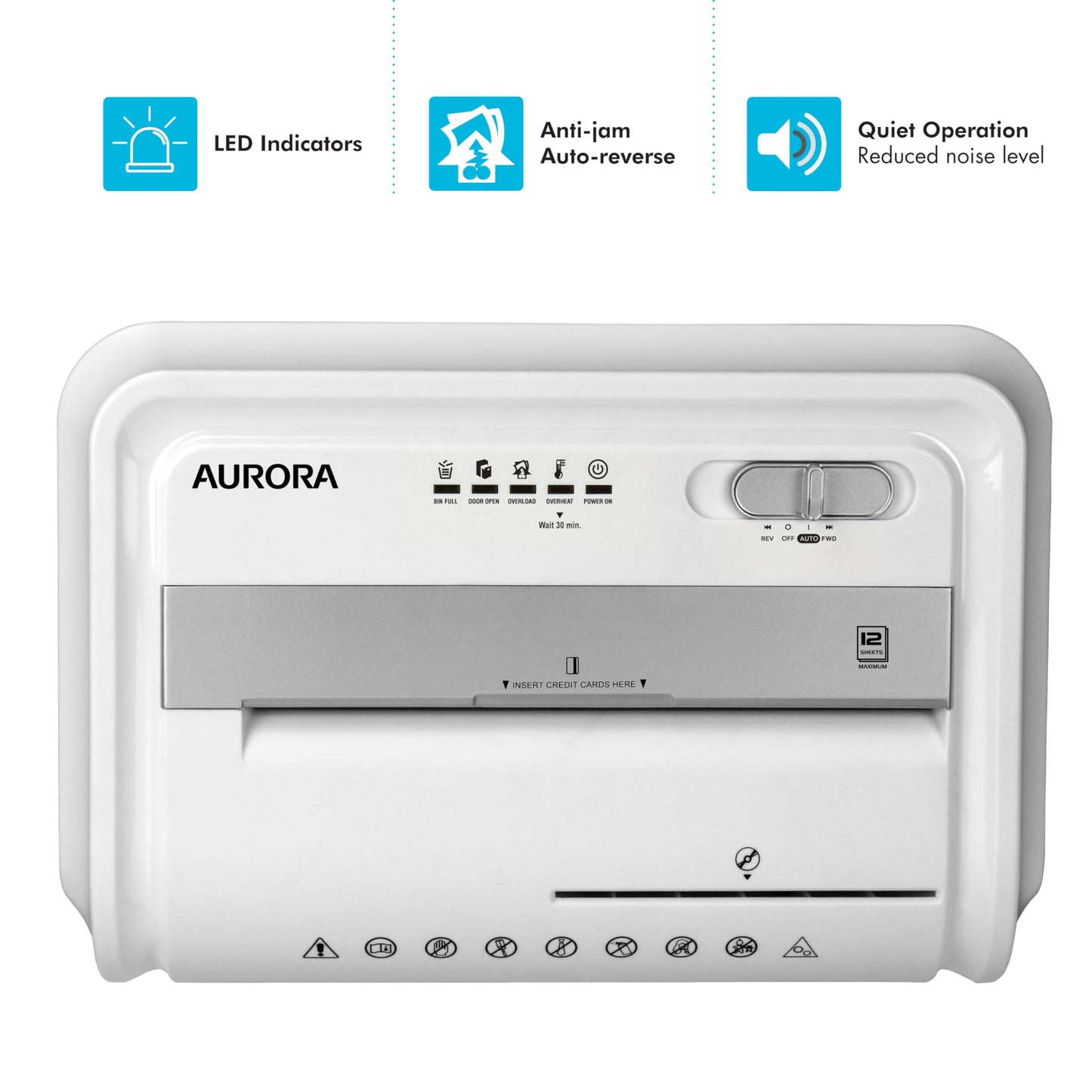Aurora Anti-Jam 12-Sheet Cross-Cut Paper/CD and Credit Card Shredder with 4 Gallon Pullout Basket/Security Level P-4