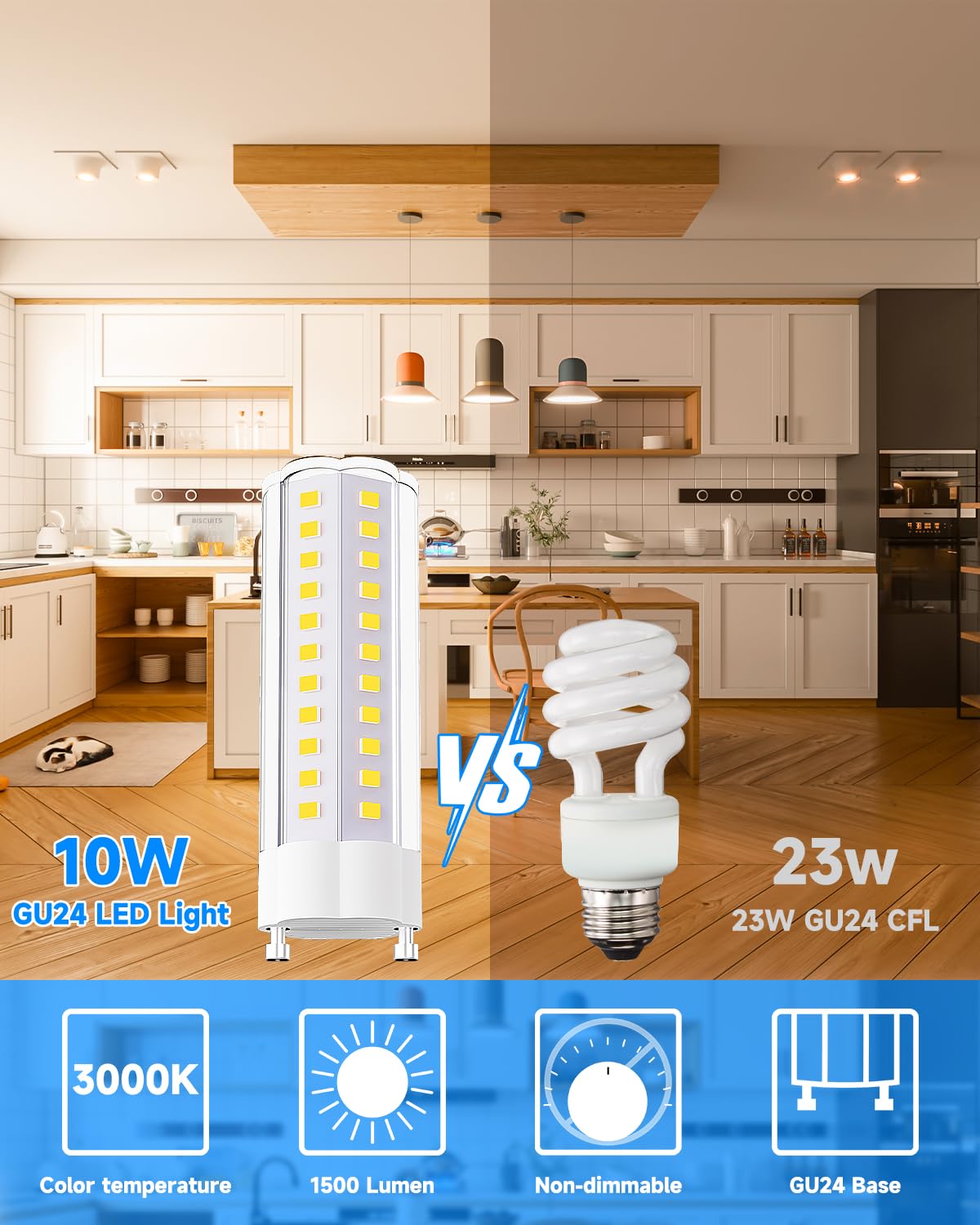 Noobibaba GU24 LED Bulb 10W T2 Mls18Guww LED Light Bulb 1500lm 3000K 2-Pack