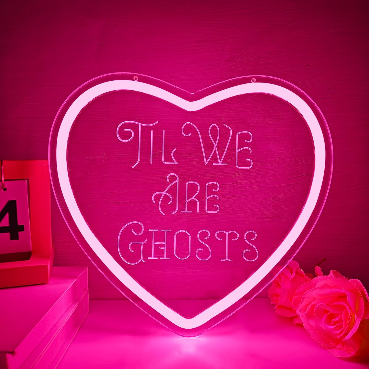 Heart Neon Sign Love Neon Light Signs for Wall Decor Dimmable Valentine's Day Neon Decorations for Party Bedroom Living Room Til We Are Ghosts LED