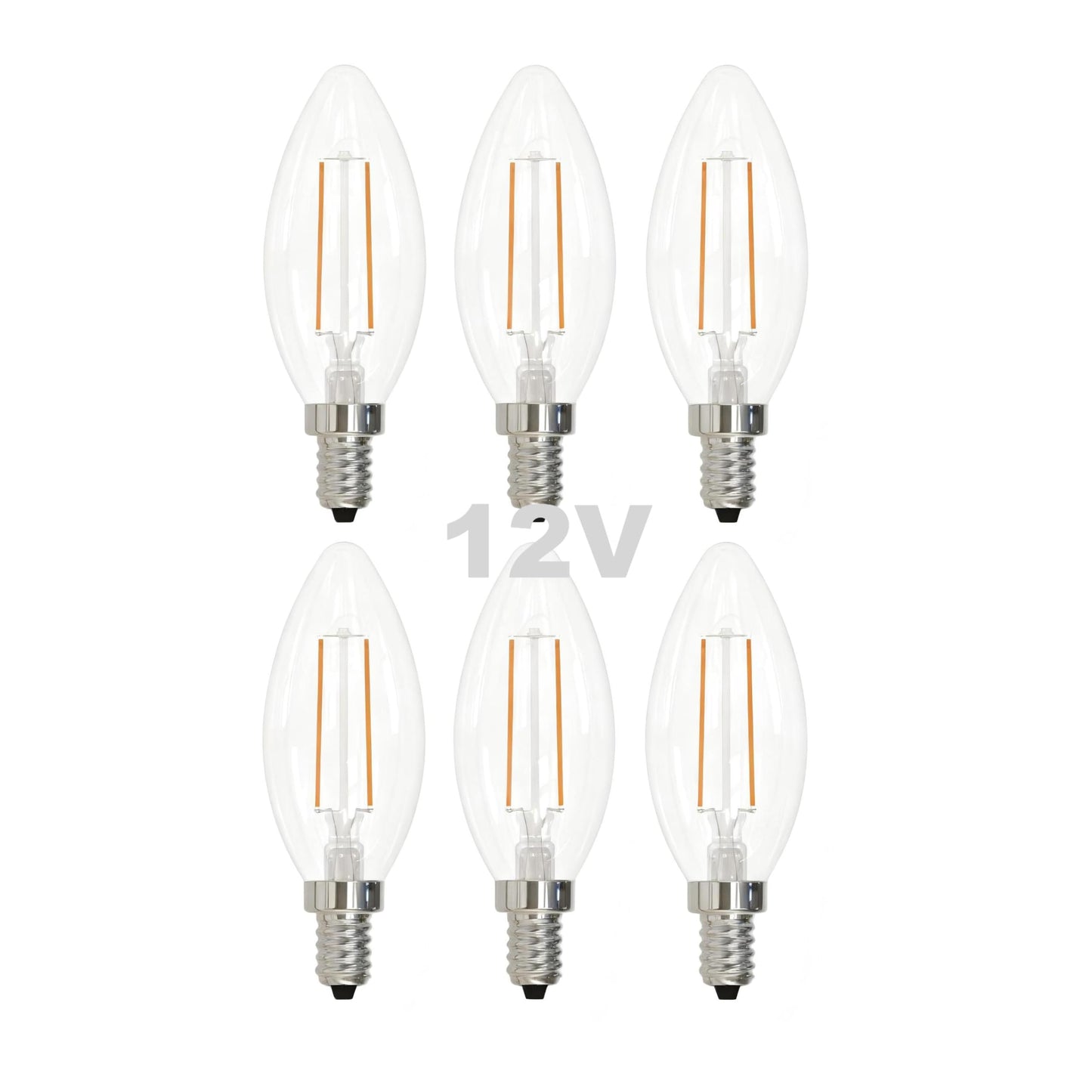 KONPWAY 12V LED Candelabra Light Bulbs Low Voltage - Warm Light 2W E12 Small Base 25W Equivalent - DC Bulb for RV, Solar Panel Project, Boat, Garden