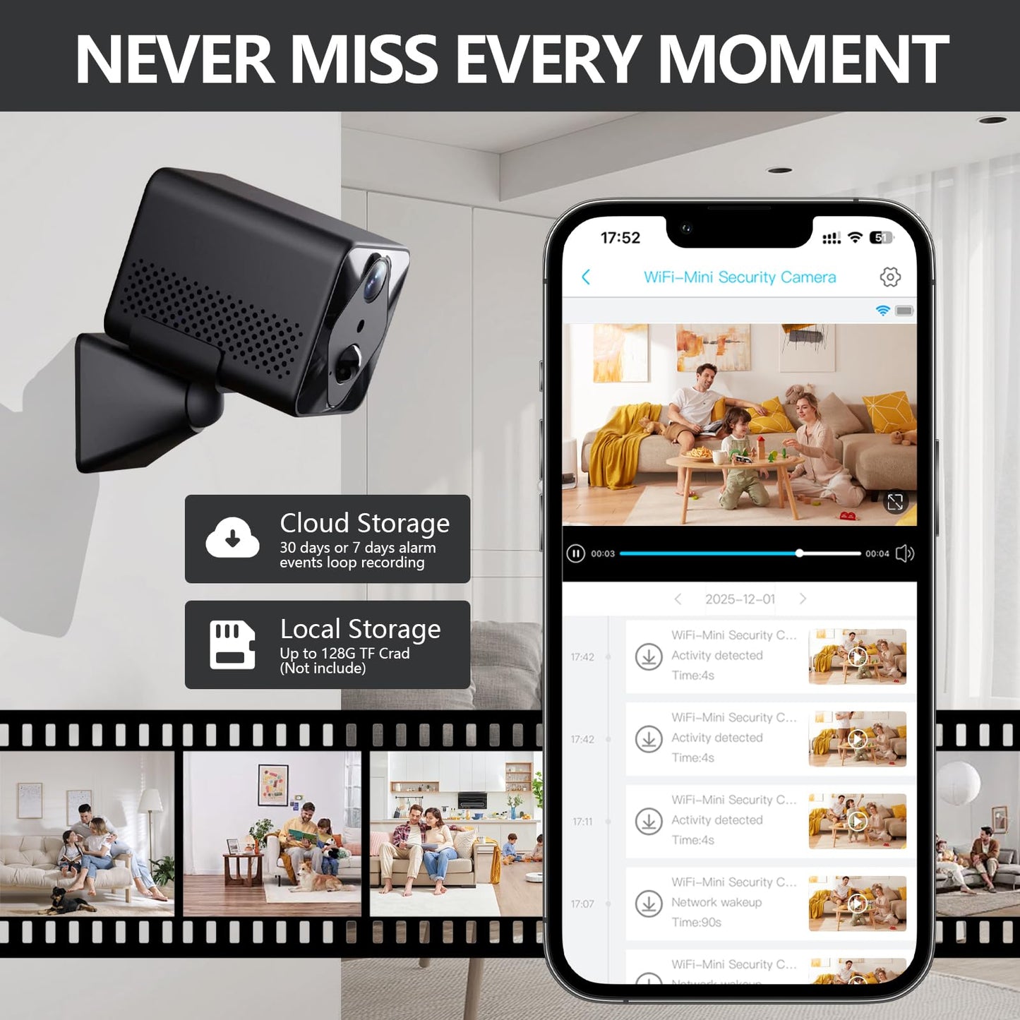 Centvicam Mini WiFi Wireless Camera, 2K Indoor Hidden Camera for Home Security, Portable Battery Operated Small Camera, Auto Night Vision and APP