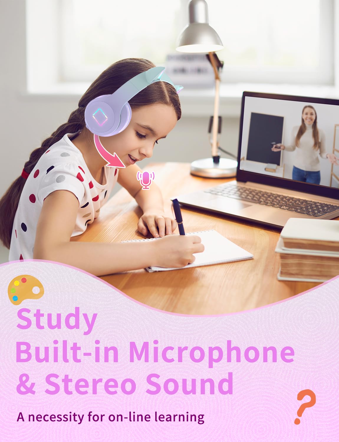 YOYOTUNE Bluetooth Kids Headphones,Cat Ear LED Light Up Kids Wireless Headphones,Bluetooth 5.1&Stereo Sound, Foldable,Adjustable Headband,Children…