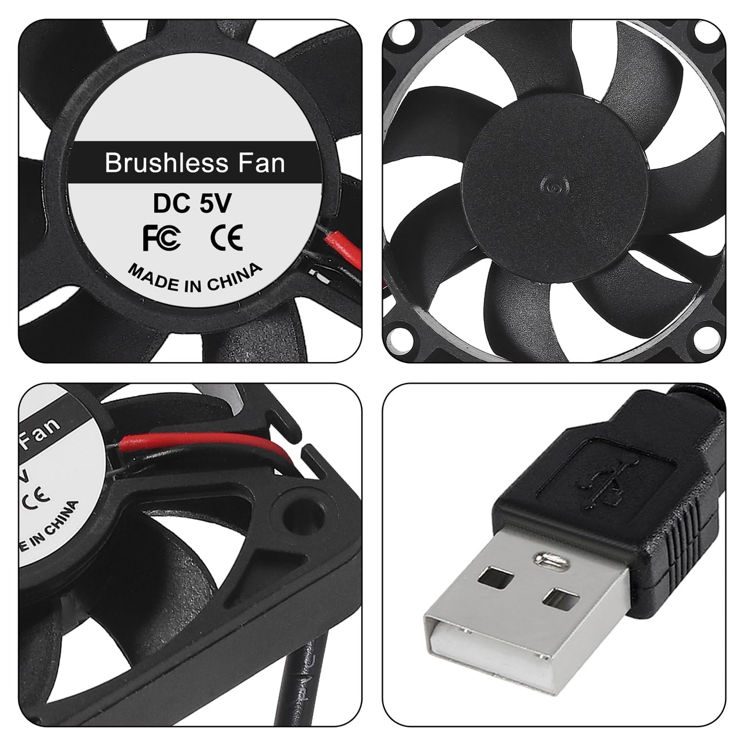 6Pcs 5010 Cooling Fan 50x50x10mm Computer Case Fans DC 5V USB Cooler Brushless Fan for DIY Computer Case (5010 5V USB)
