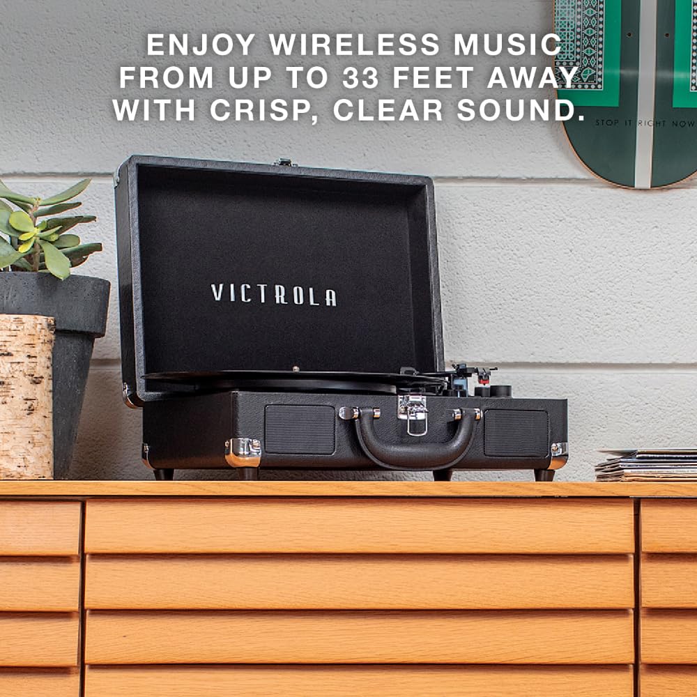 Victrola Journey Bluetooth Portable Suitcase Record Player - with Built-in Speakers, 3 Speed Vinyl Record Player, RCA Out, Headphone Jack (Oatmeal)