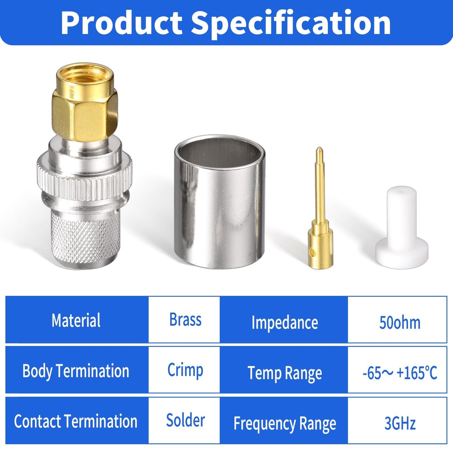 Superbat SMA Connectors Kit SMA Male Crimp Solder Connector Kit Attachment for LMR-400 RG8 RG8/U RG213 Belden-9913 SMA Extension Cable 5-Pack