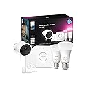 Philips Hue Secure Starter Kit with Bridge, Wired Security Camera, (2) Secure Contact Sensor, (2) 75W A19 Bulb, White & Color Ambiance, Works Security