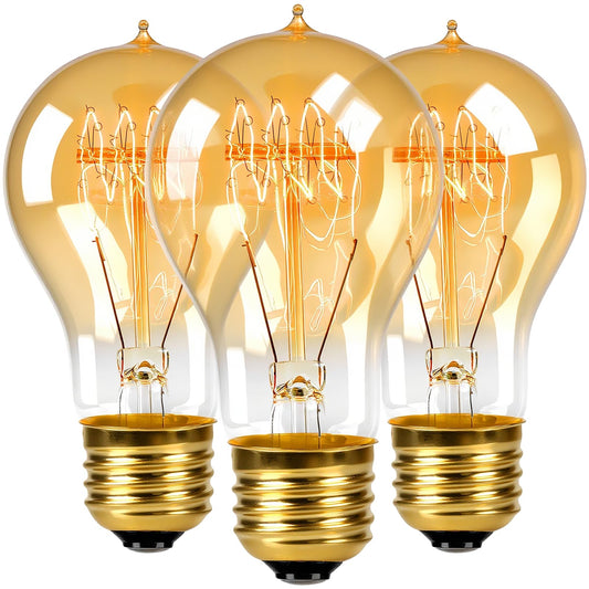 COLWATT 3-Pack A19 Edison Specialty Decorative Bulbs, 60W Incandescent Filament, 2200K Warm Amber Sunset Glow, E26 Base Dimmable Vintage Glass