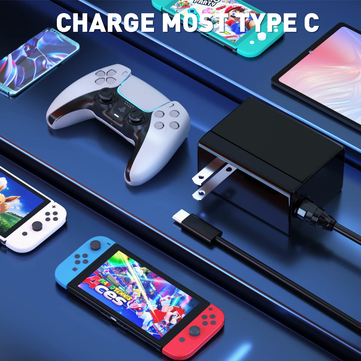 Charger for Nintendo Switch with 5FT Charging Cable, AC Power Supply Adapter for Nintendo Switch/LITE/OLED Work as Original Charger, Support Switch TV Dock Mode Output 15V2.6A USB C Chargers