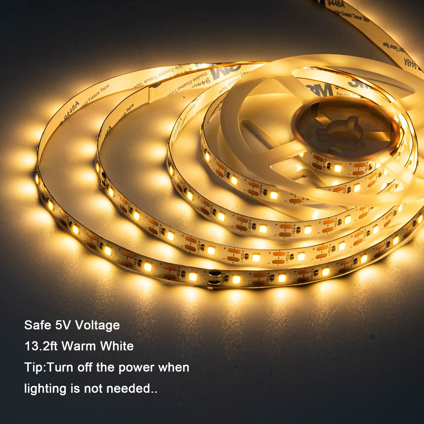 JUNWEN Battery Led Strip Lights, 13.2ft/6.6ft Flexible Led Strip Lights Battery Powered Brighter Battery Powered Led Lights for Makeup Mirror Cabinet