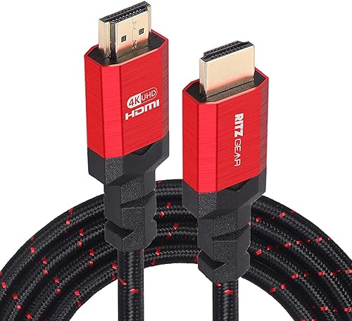 Ritz Gear 4K HDMI 2.0 Cable 1 ft. 18 Gbps Ultra High Speed Braided Nylon Cord & Gold Connectors - 4K@60Hz/UHD/3D/2160p/1080p/ARC & Ethernet.