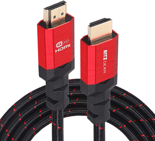 Ritz Gear 4K HDMI 2.0 Cable 3 ft. 18 Gbps Ultra High Speed Braided Nylon Cord & Gold Connectors - 4K@60Hz/UHD/3D/2160p/1080p/ARC & Ethernet.