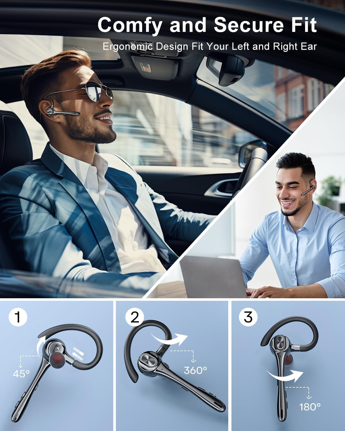 Earbuds Wireless Earpiece Bluetooth Headset with Noise Canceling Mic 160H Standby Time Hands Free Earphones Single Ear Headphone for iphone Android