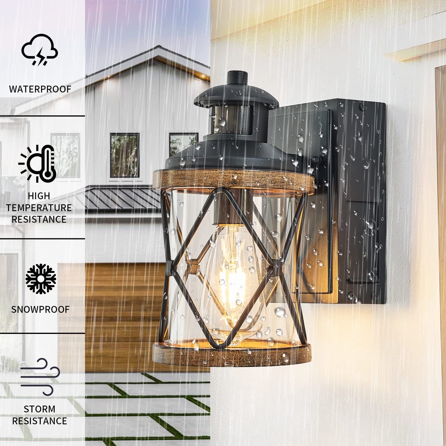 Dusk to Dawn Motion Sensor Outdoor Porch Light with GFCI Outlet,3 Lighting Modes Anti-Rust Waterproof Industrial Outdoor Lantern,Exterior Work lights