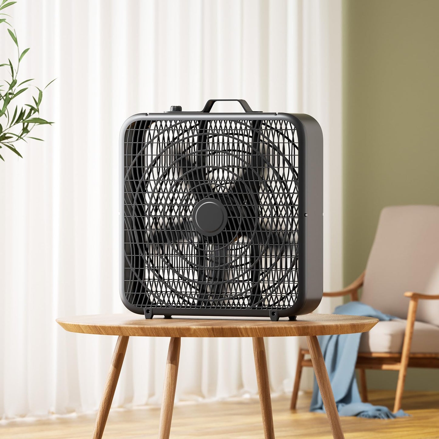 Simple Deluxe 20” Box Fan, 3-Speed Cooling Fan with Aerodynamic Shaped Fans Blades, Convenient Carry Handle and Safety Grills, Black