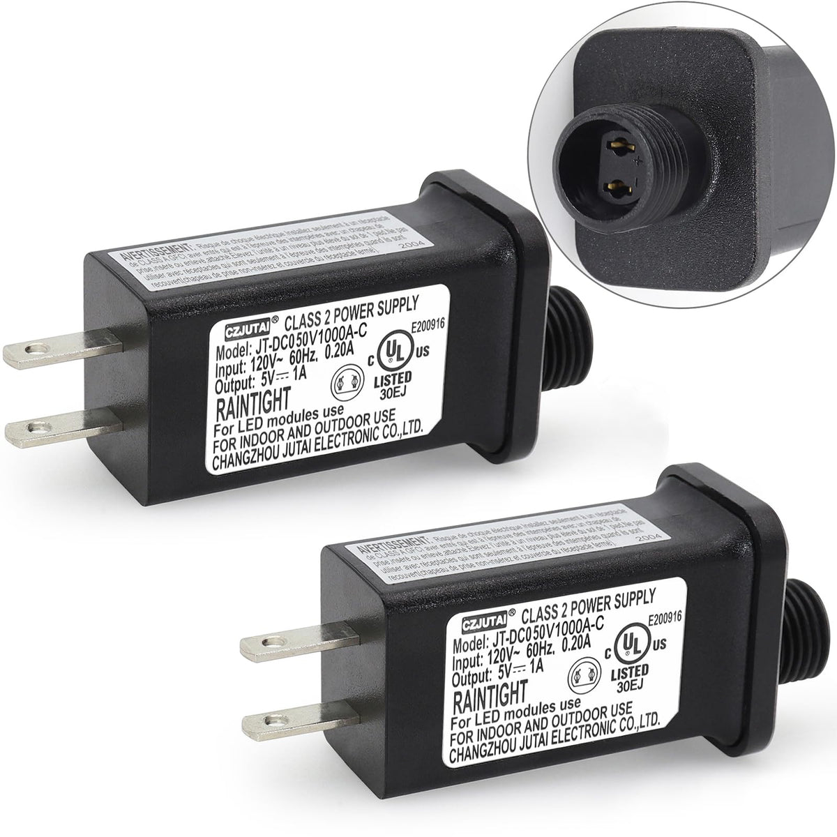 Pack of 2 5V 1A PremierAdapter CZJUTAI JT-DC050V1000 5V1A IP44 Low Voltage LED Driver US CA Plug Replacement for String Light, Projector Light, Fairy…