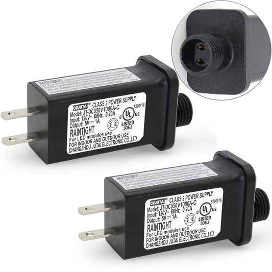 Pack of 2 5V 1A PremierAdapter CZJUTAI JT-DC050V1000 5V1A IP44 Low Voltage LED Driver US CA Plug Replacement for String Light, Projector Light, Fairy…