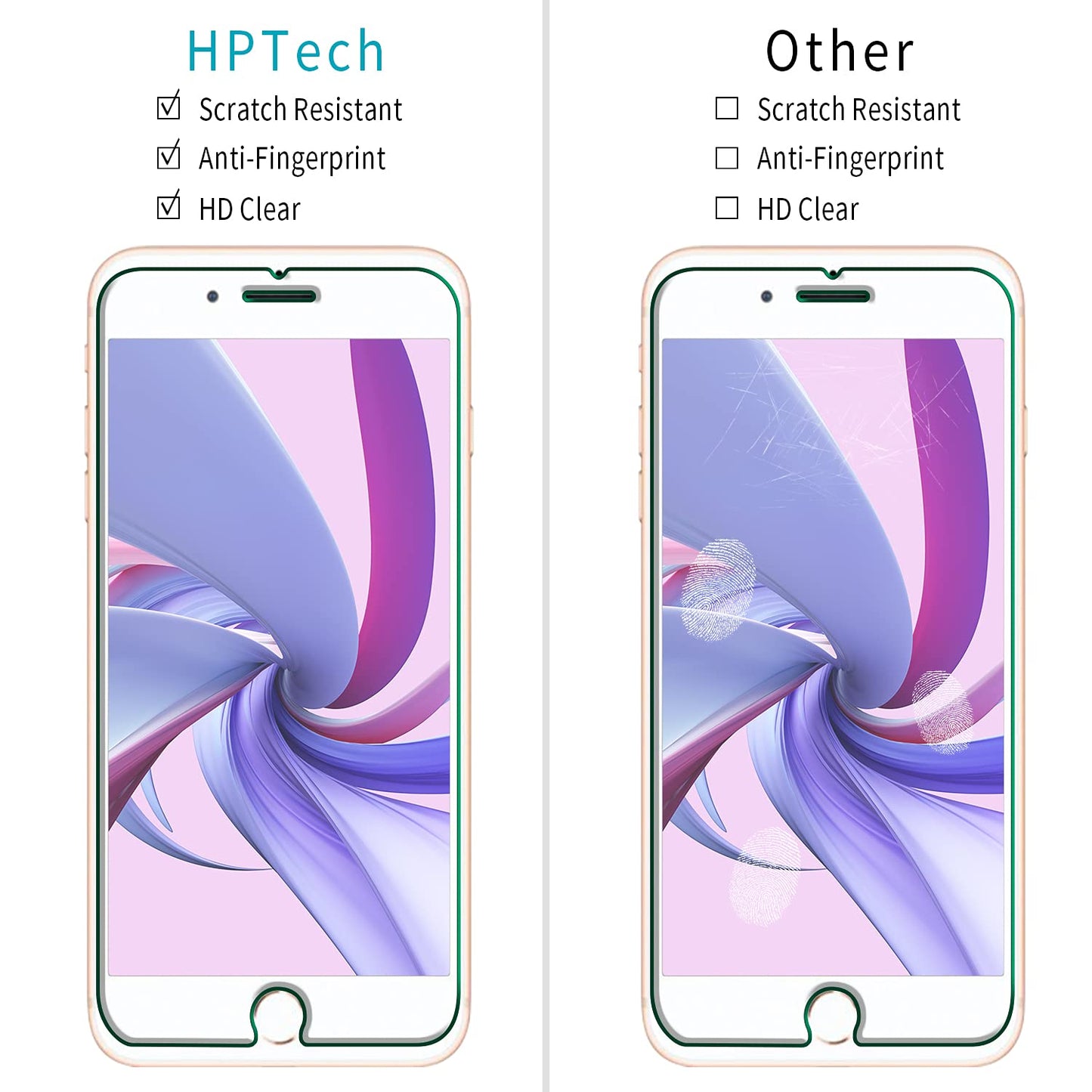 HPTech (2 Pack) Tempered Glass For iPhone 8 Plus, iPhone 7 Plus, iPhone 6S Plus, iPhone 6 Plus 5.5-Inch Screen Protector, Case Friendly, Easy