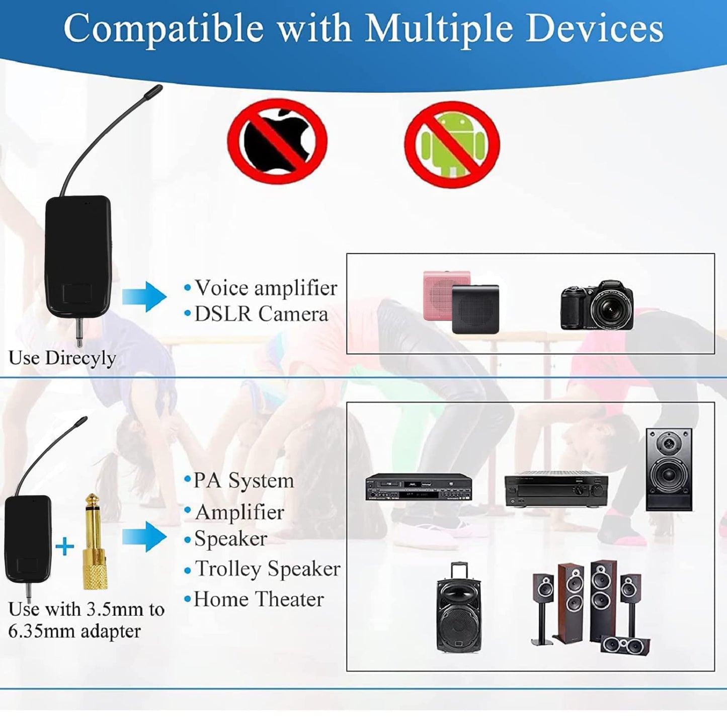 HUACAM 2.4G Wireless Microphone System for Two People, 165 ft Long Range, Stable Transmission, Portable Headset Microphone for Voice Amplifier, PA