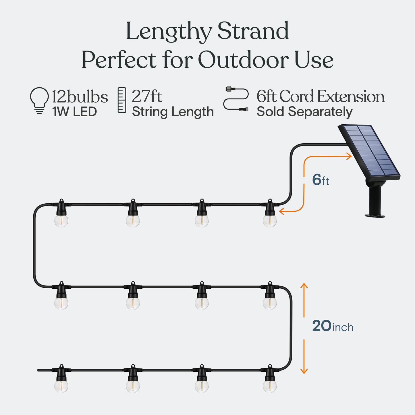 Brightech Ambience Pro Solar Powered Outdoor String Lights - 27 Ft Commercial Grade Waterproof Patio Lights with Edison Globes, Shatterproof LED