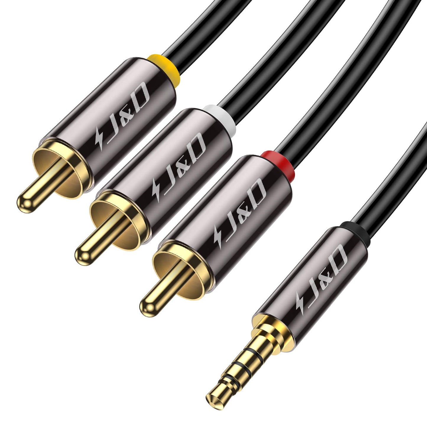 J&D 3.5mm to RCA AV Cable, Gold Plated Copper Shell Heavy Duty 3.5mm 1/8 inch Male TRRS to 3 RCA Male Plug Stereo Audio Video AUX Cable for Tablet