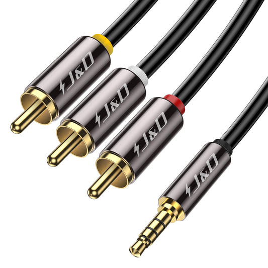 J&D 3.5mm to RCA AV Cable, Gold Plated Copper Shell Heavy Duty 3.5mm 1/8 inch Male TRRS to 3 RCA Male Plug Stereo Audio Video AUX Cable for Tablet