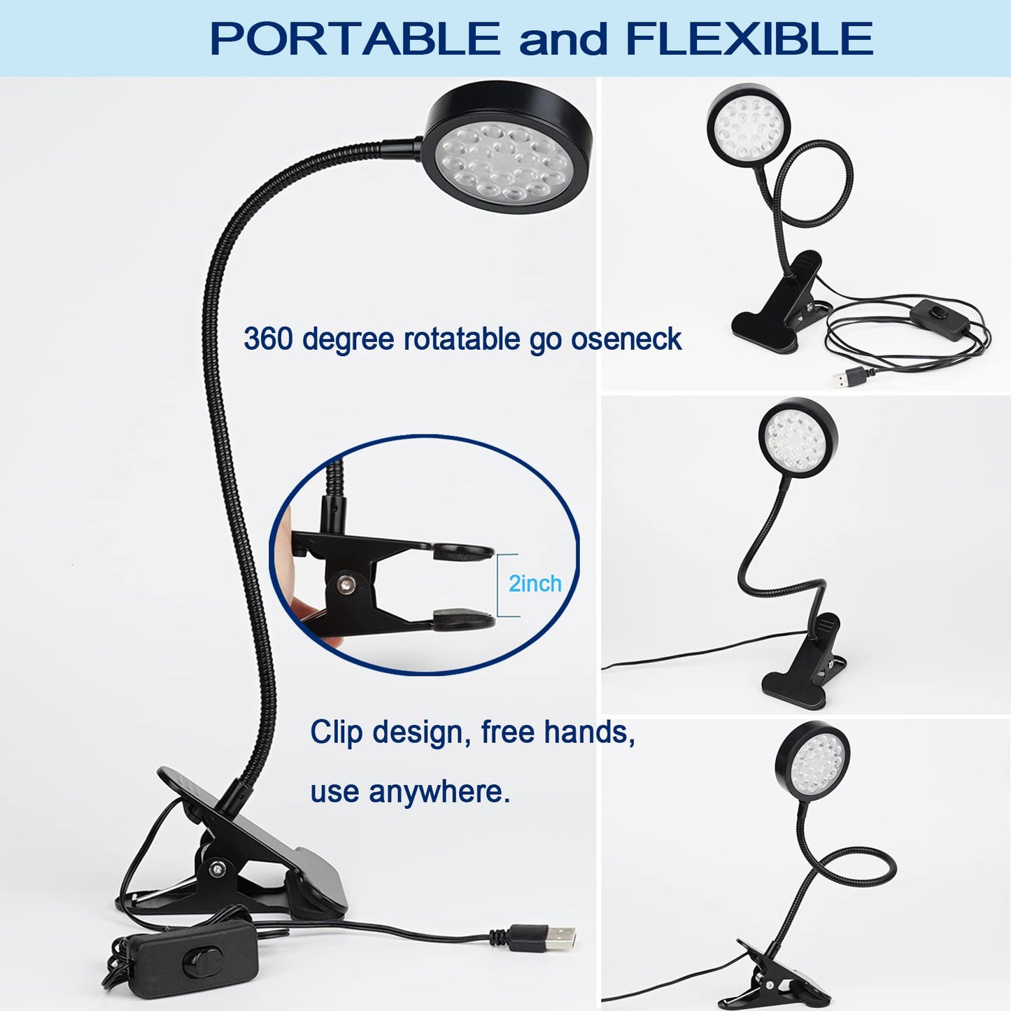 UV LED Black Light Clamp Light with USB, Upgraded 5W 395nm Portable Gooseneck Lamp with Clip for Gel Nail, Pet Urine Detection, UV Glue Curing
