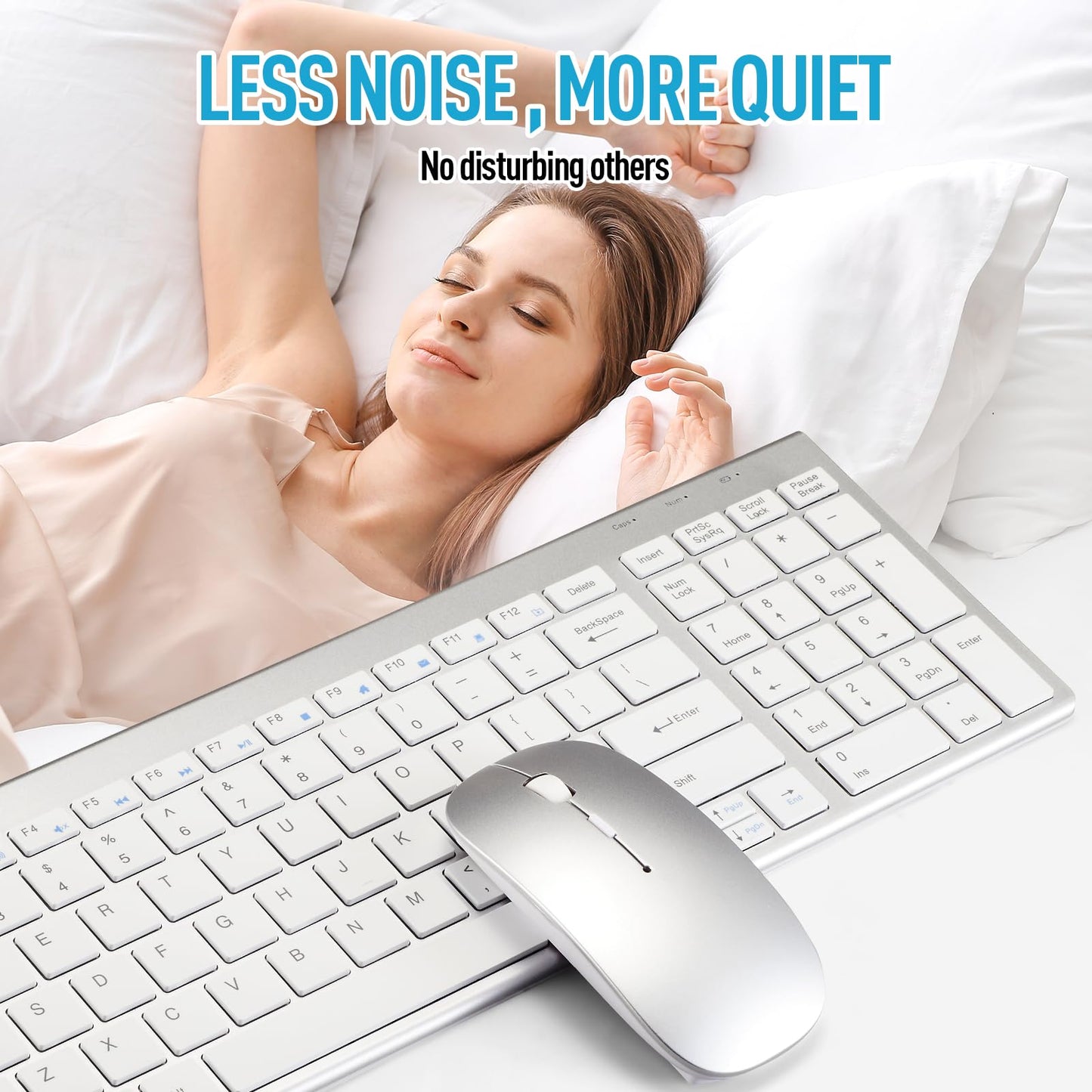 Wireless Keyboard and Mouse Combo, Compact Quiet Wireless Keyboard and Mouse Set 2.4G Ultra-Thin Sleek Design for Windows, Computer, Desktop, PC