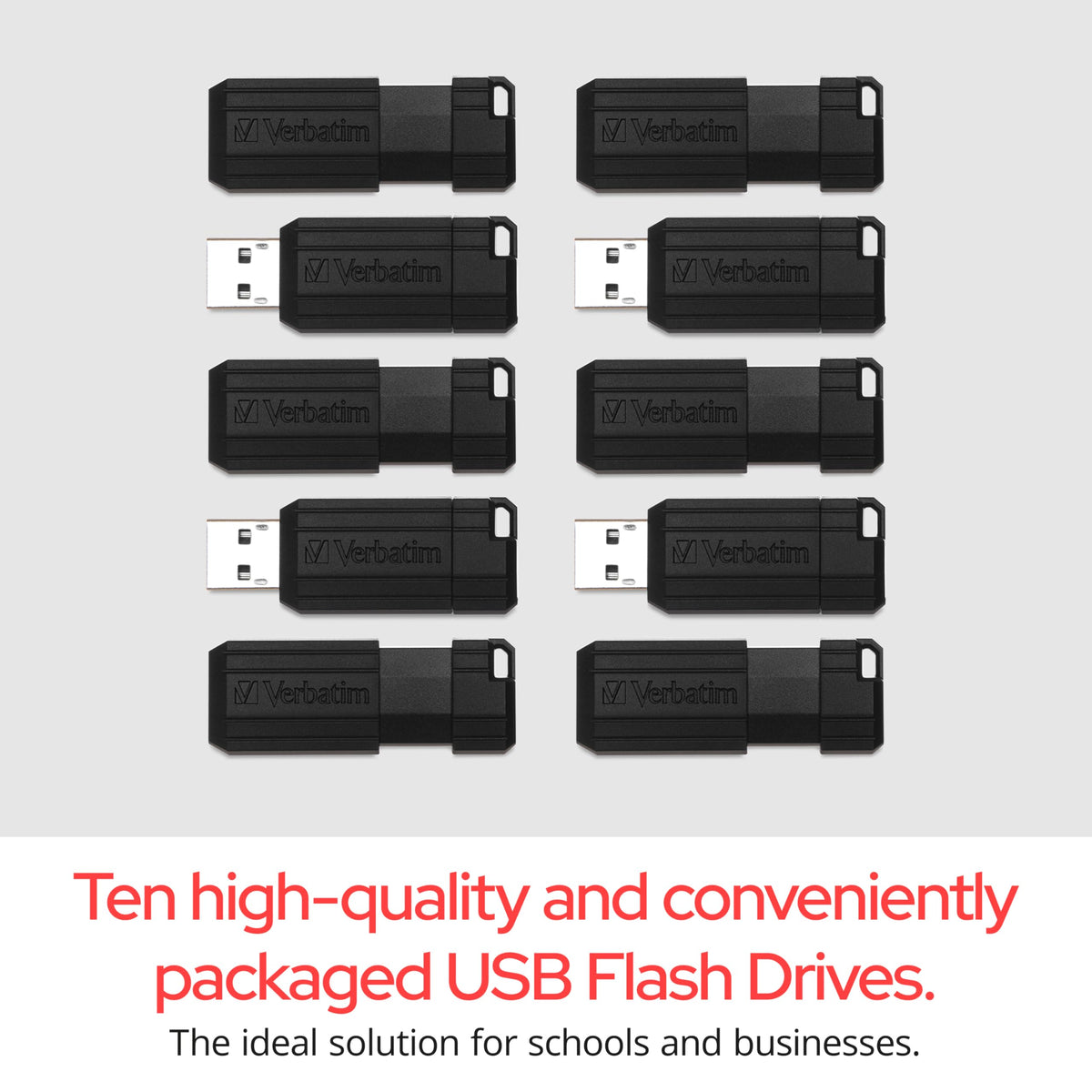 Verbatim 32GB Pinstripe USB 2.0 Flash Drives, 10-Pack Business Pack - Black