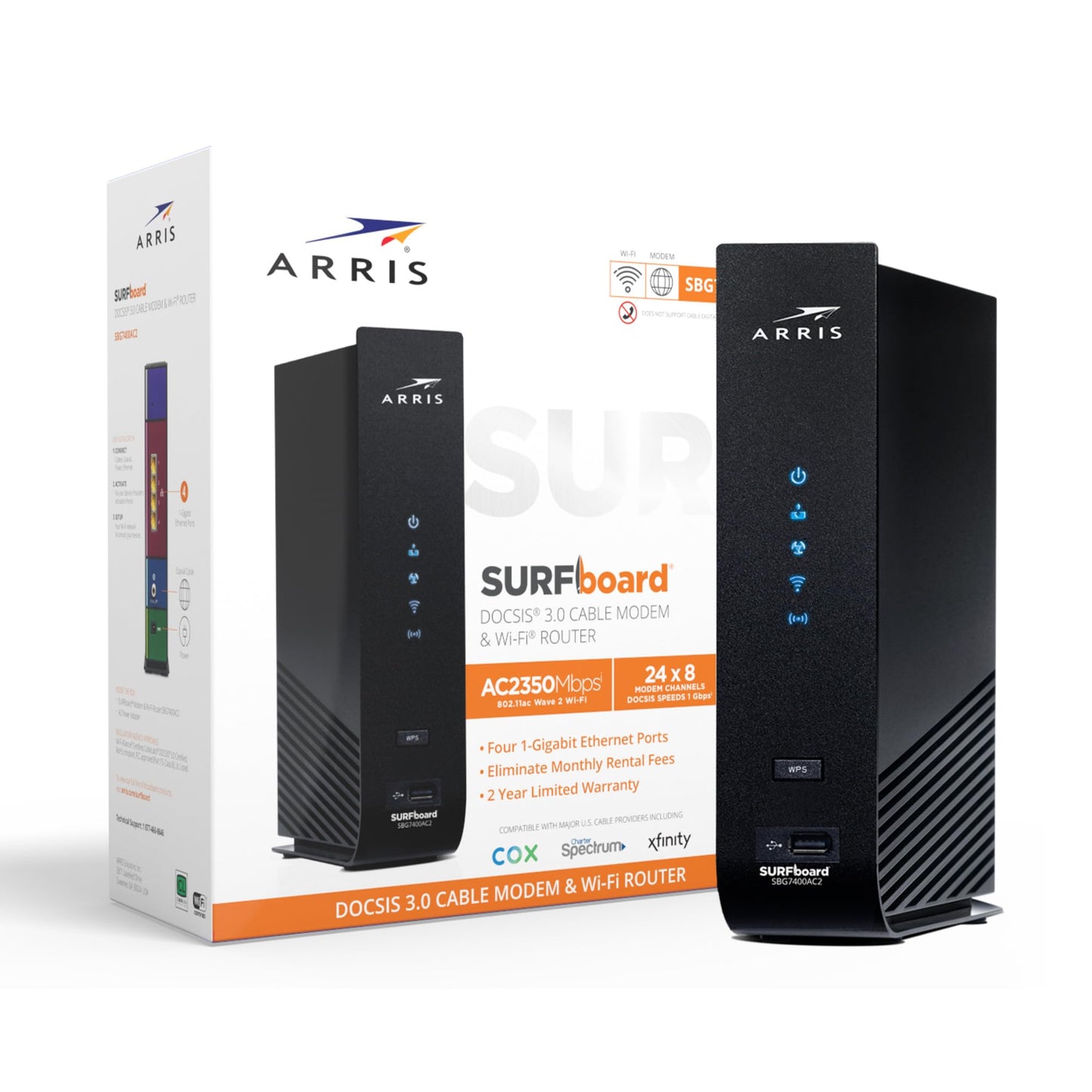 ARRIS (SBG7400AC2) - Modem Router Combo - Fast DOCSIS 3.0 & AC2350 WiFi, [Check with your provider for compatibility], Four 1 Gbps Ports, Up to 960