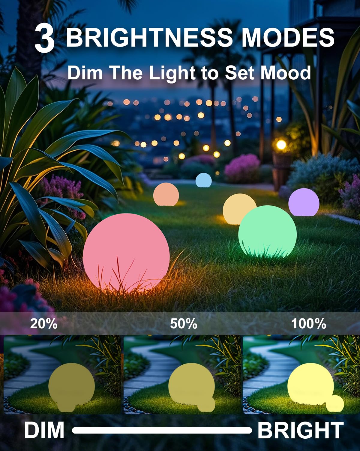 shumi 8-inch Solar Globe Lights Outdoor Waterproof, LED Solar Ball Light Outdoor 16 RGB Colors 4 Modes with Remote Control, Solar Shpere Lamp Orb