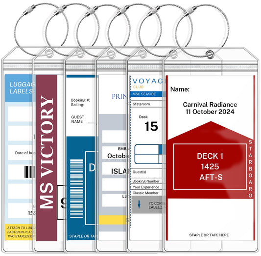 HABGP 6 Pack Cruise Luggage Tags – Clear Wide Waterproof Holders with Loop for Carnival, NCL, Princess & MSC Suitcases, Cruise Essentials 2024-2025