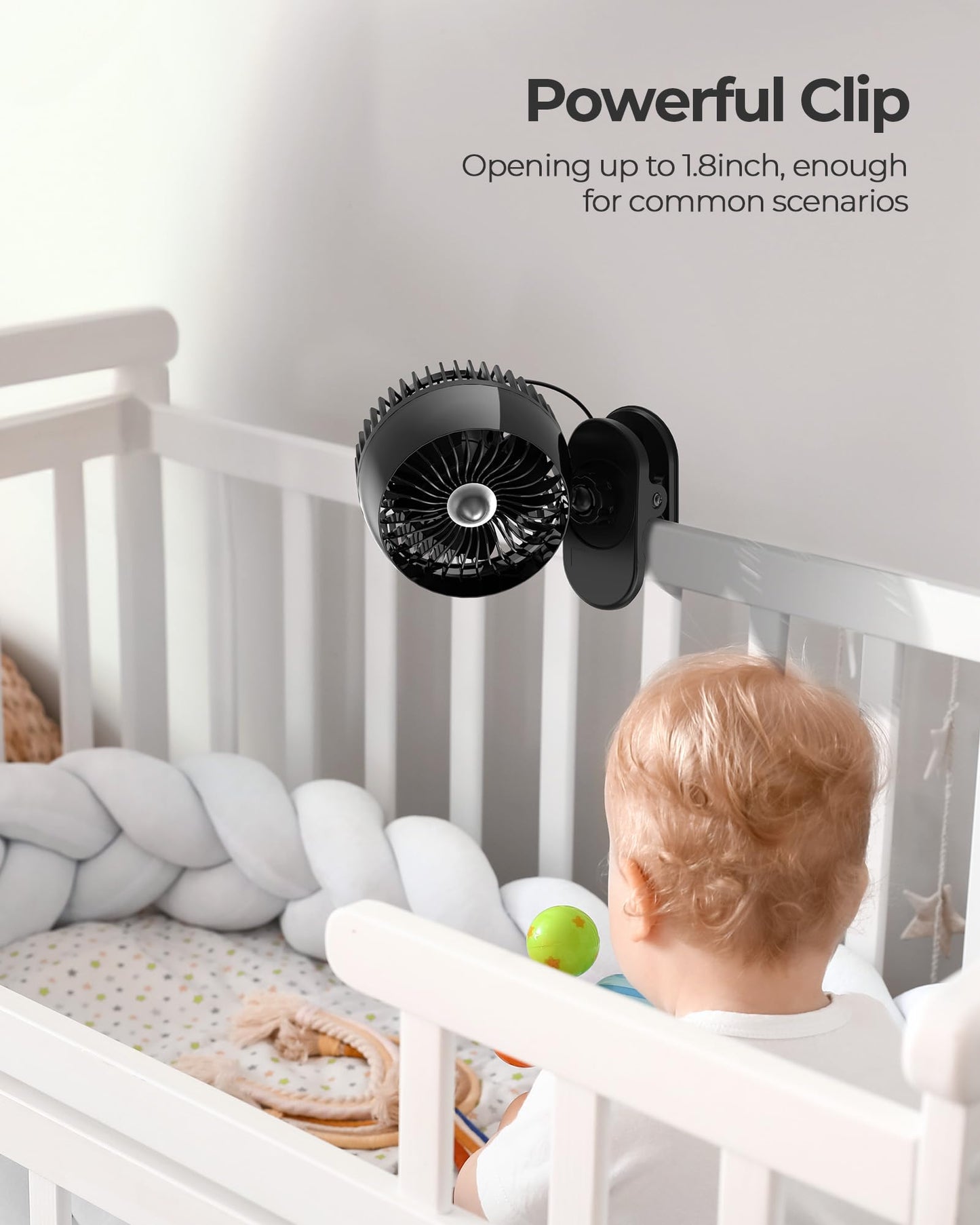 Koonie USB Clip on Fan, Strong Wind Ultra Quiet Small Desk Fan with Strong Clamp, More Than 360° Adjustable, 3 Speeds USB-C Corded Powered, Mini