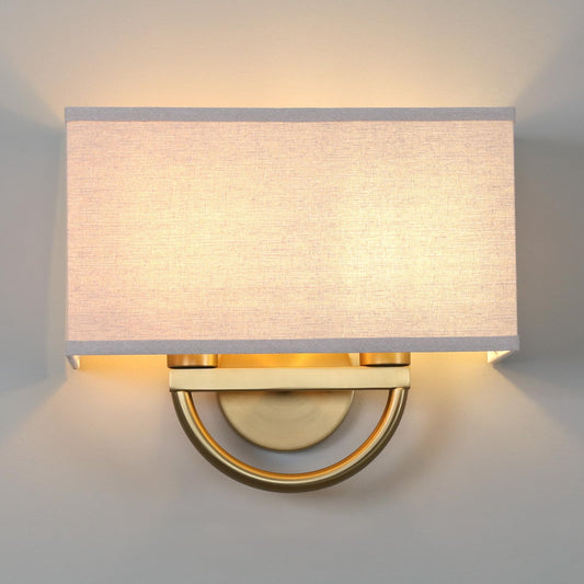 Yosoan Linen Fabric Cloth Boho Gold Brass Wall Sconce Stairwell Fixture Light, 2-Light Indoor Hardwired Dual Vanity Wall Mount Vintage Antique Metal