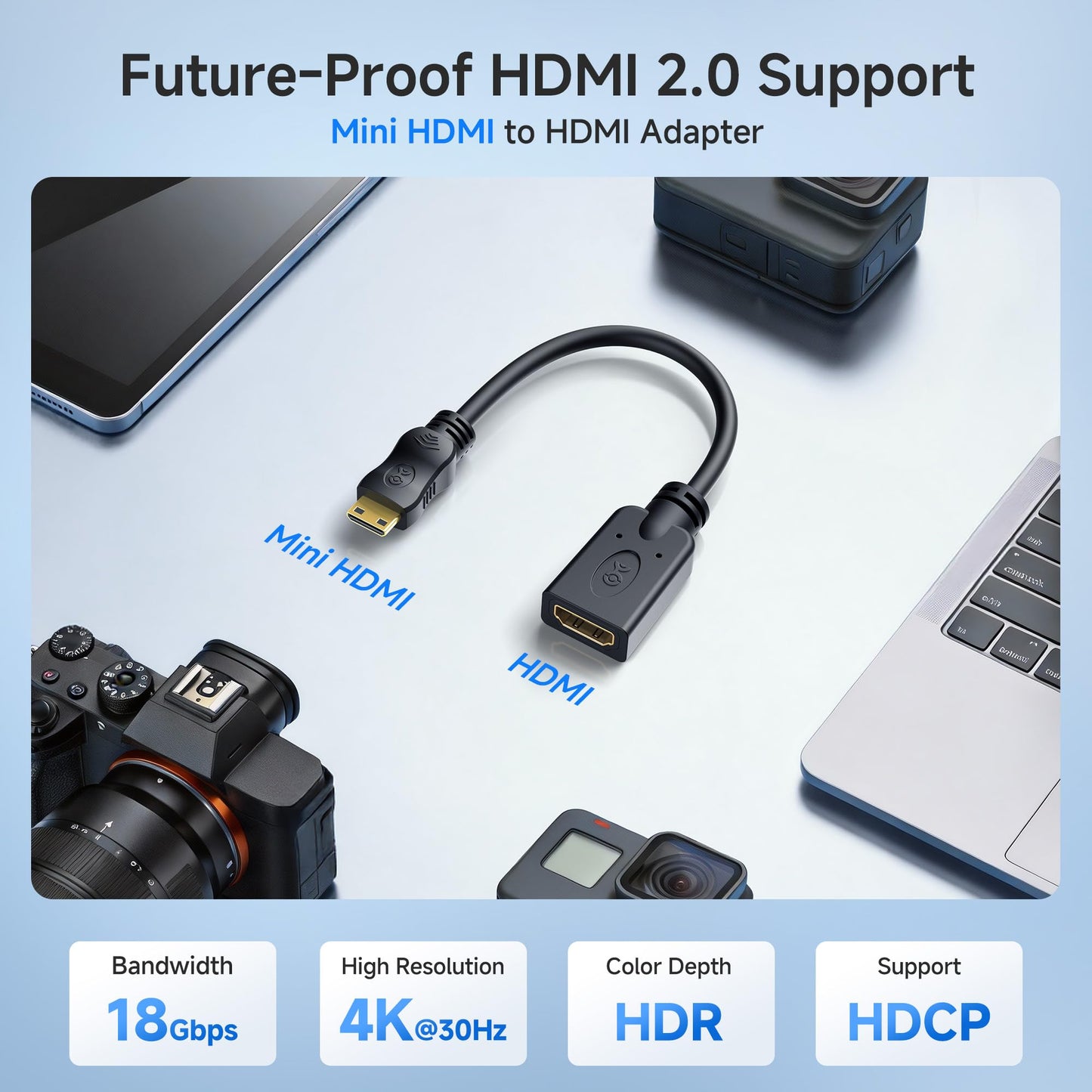 Cable Matters 2-Pack Mini HDMI to HDMI Adapter - 6 Inches, with 4K and HDR Support for Raspberry Pi Zero and More