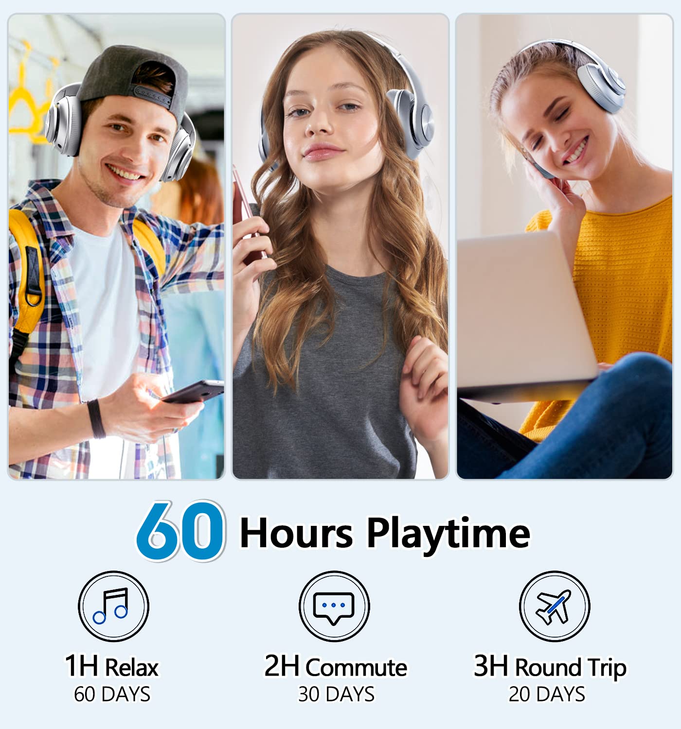 Headphones Wireless Bluetooth,60 Hours Playtime Foldable Lightweight Bluetooth Headphones Wireless Over Ear Wired Hi-Fi Stereo with 6 EQ Modes, Deep…