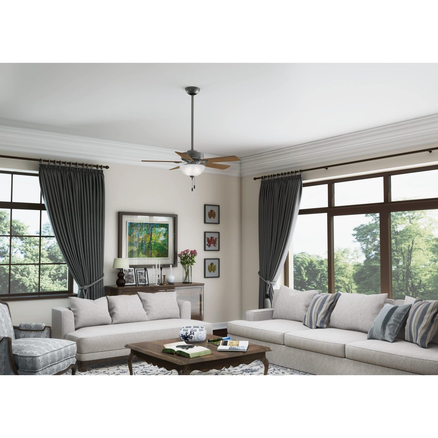 Hunter Fan Company, 44 inch ceiling fan with light, Swanson Matte Silver LED Fan, Pull Chain