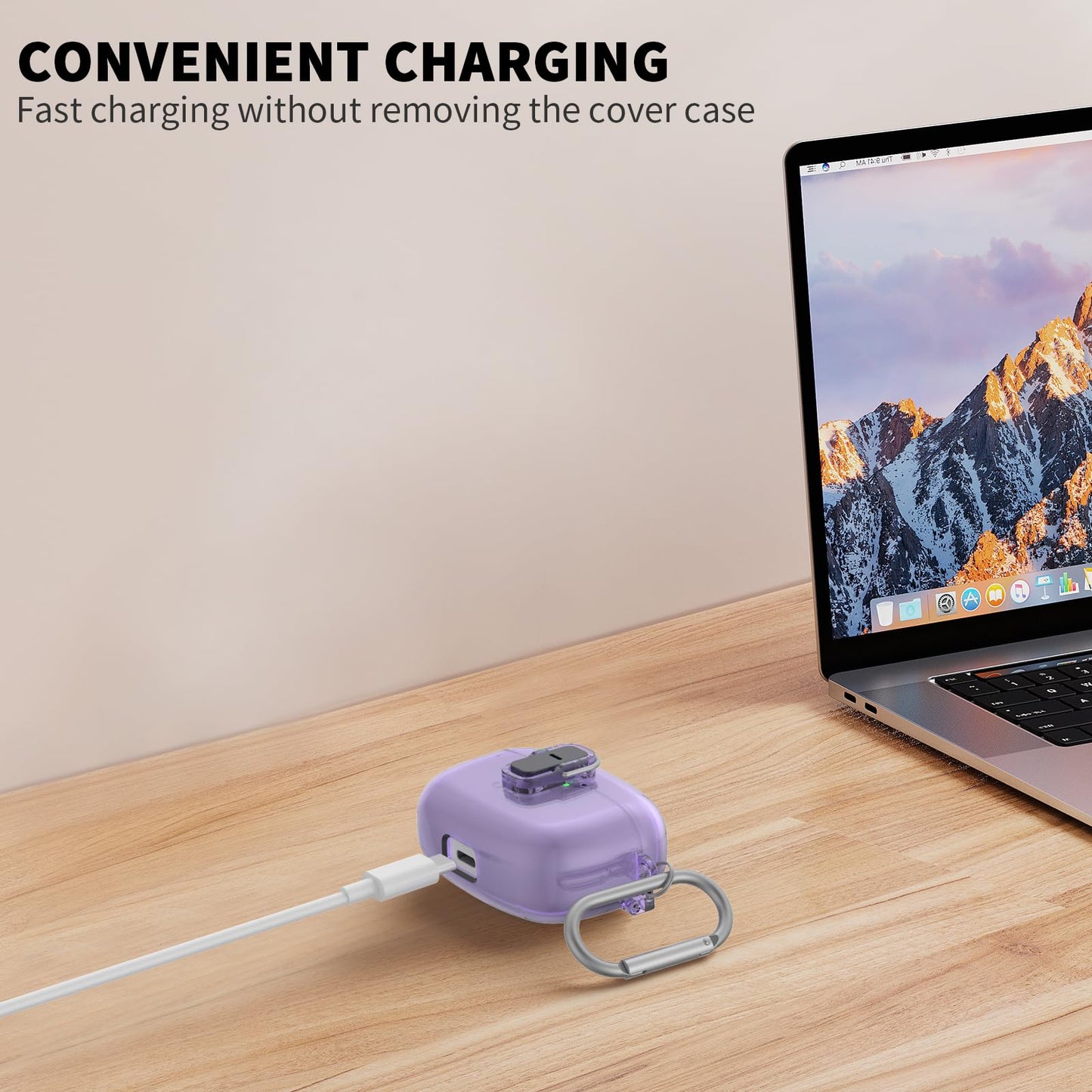 Transparent TPU Protective Cover with Carabiner for JBL Vibe Beam 2 Charging Case, Compatible with JBL Vibe 200TWS/JBL Vibe Beam/Beam 2 Lock Clip Case