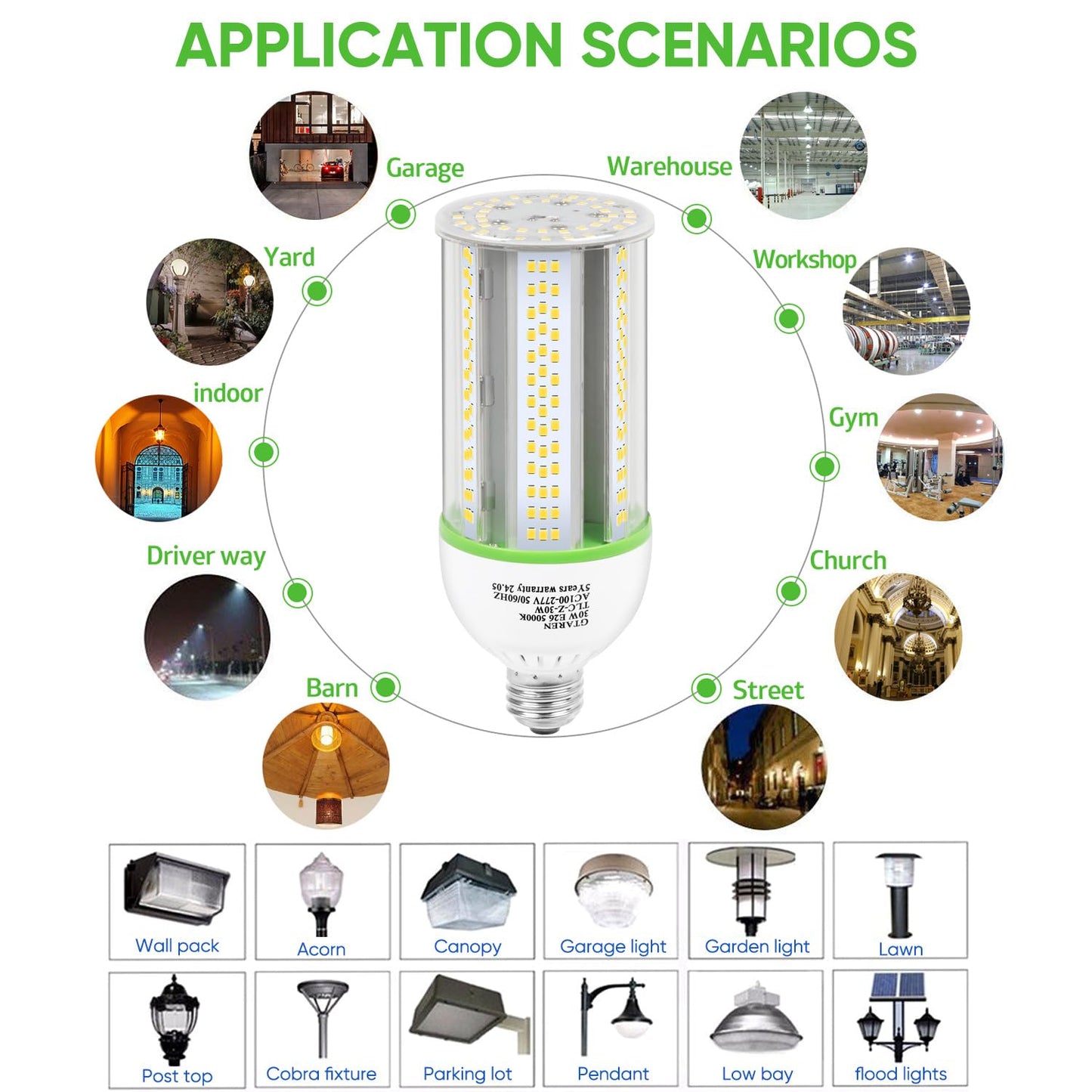 GTAREN 30W LED Corn Light Bulb,300W Equivalent,5000K Daylight,E26/E39 Base,4200 Lumens - Replace CFL/HPS/HID Lamp,for Home,Basement,Backyard,Shop,Barn
