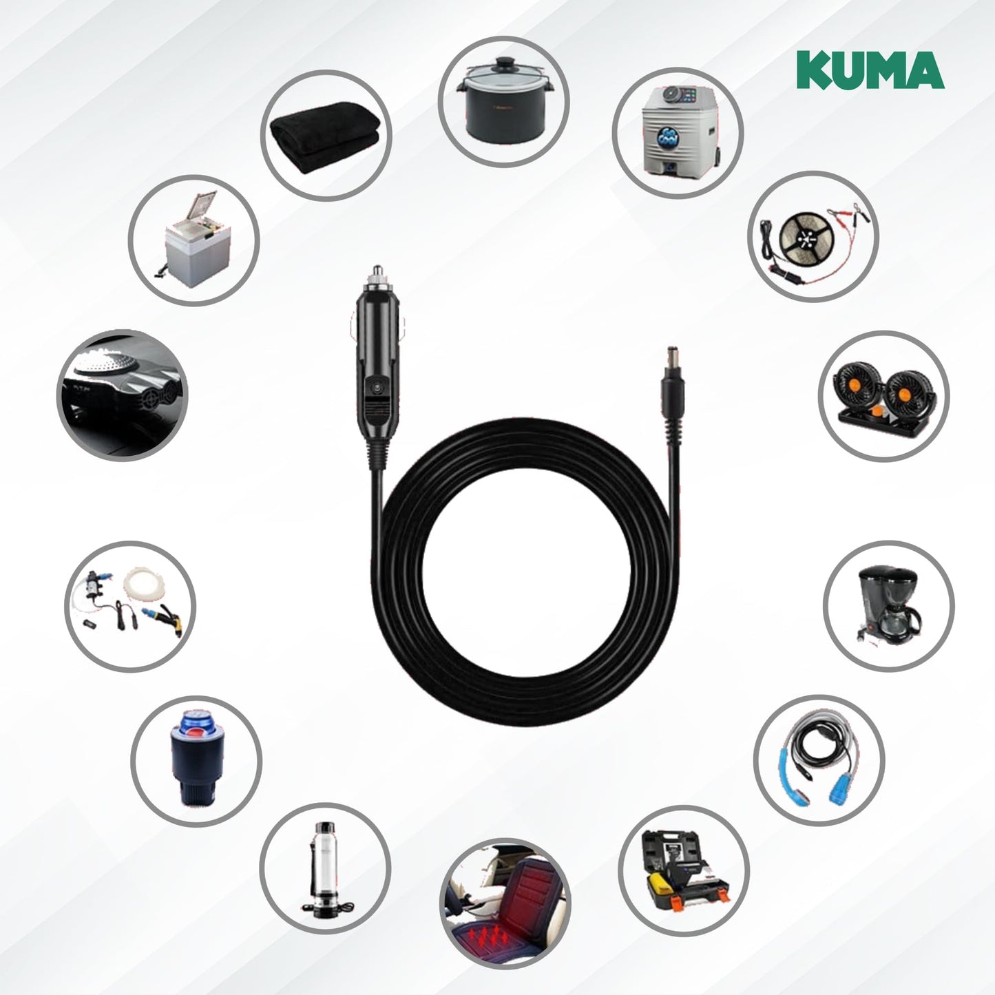 KUMA DC 12v Car Charger Cigarette Lighter Adapter - Universal 12 volt Plug Power Cord for Portable DVD Player Jump Starter Breast Pump Vacuum Cleaner