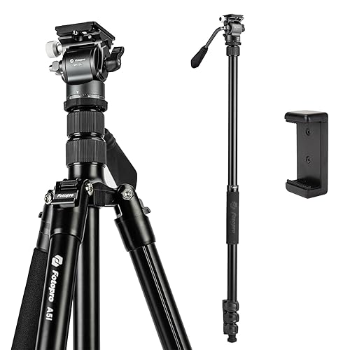 Fotopro Camera Tripod, Foldable Aluminum Tripod/Monopod, 360°Ball Head Detachable with Quick Release Plate, Lightweight Tripod for Camera, Phone, A4I