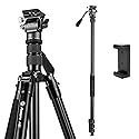Fotopro Camera Tripod, Foldable Aluminum Tripod/Monopod, 360°Ball Head Detachable with Quick Release Plate, Lightweight Tripod for Camera, Phone, A4I